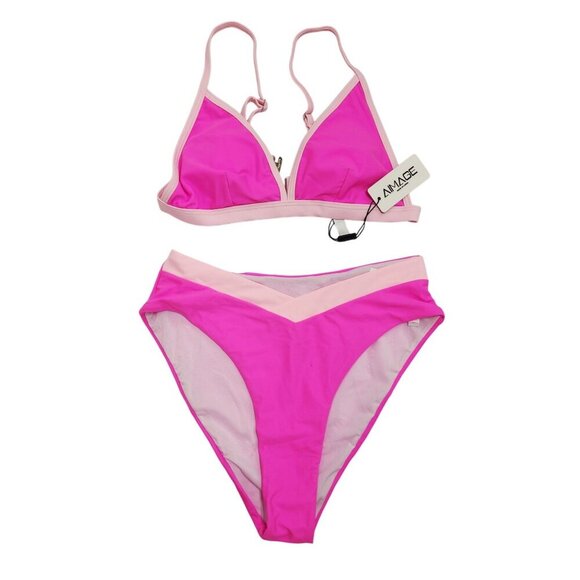 Two-Piece Pink Light Pink Bikini Swimwear Set Adjustable Triangle Top Size S - Picture 1 of 6